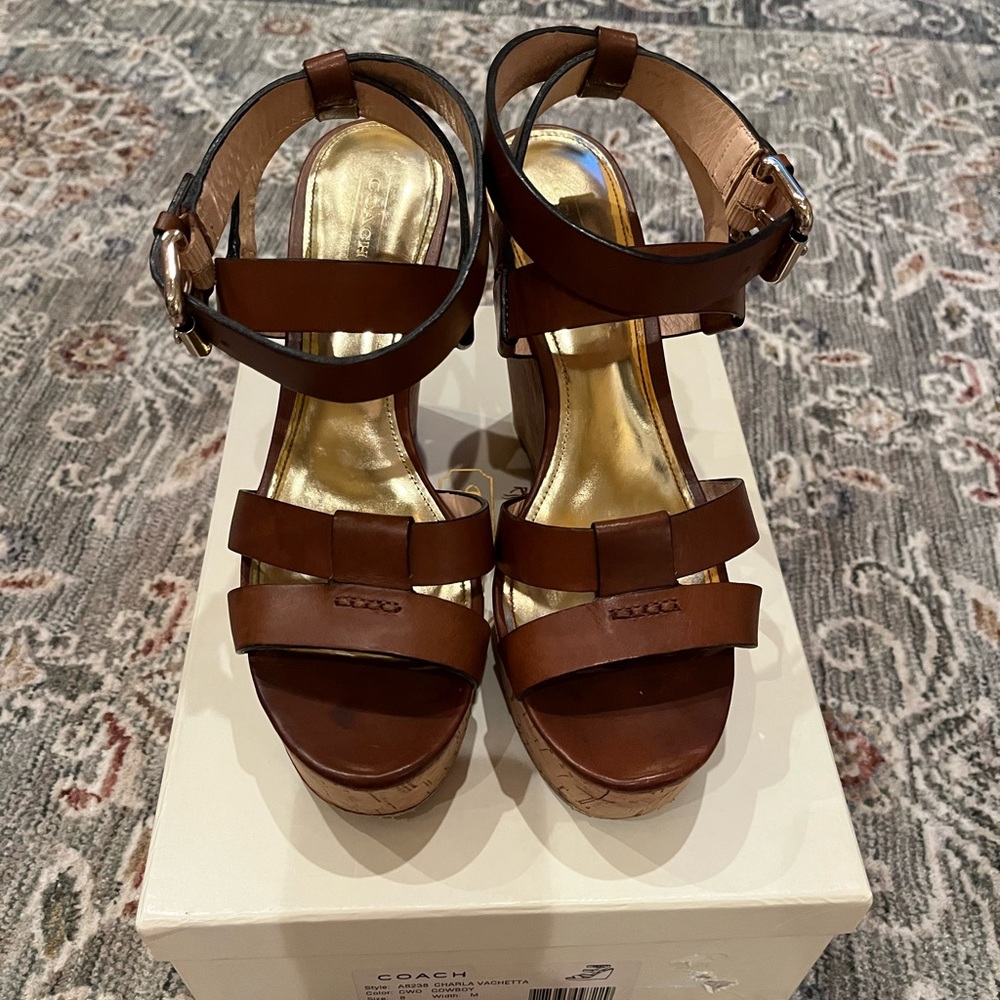 Coach Charla Vachetta Wedge Sandal A8238 Cowboy size 8